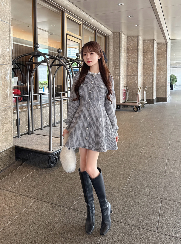 ツイードフリルミニワンピース