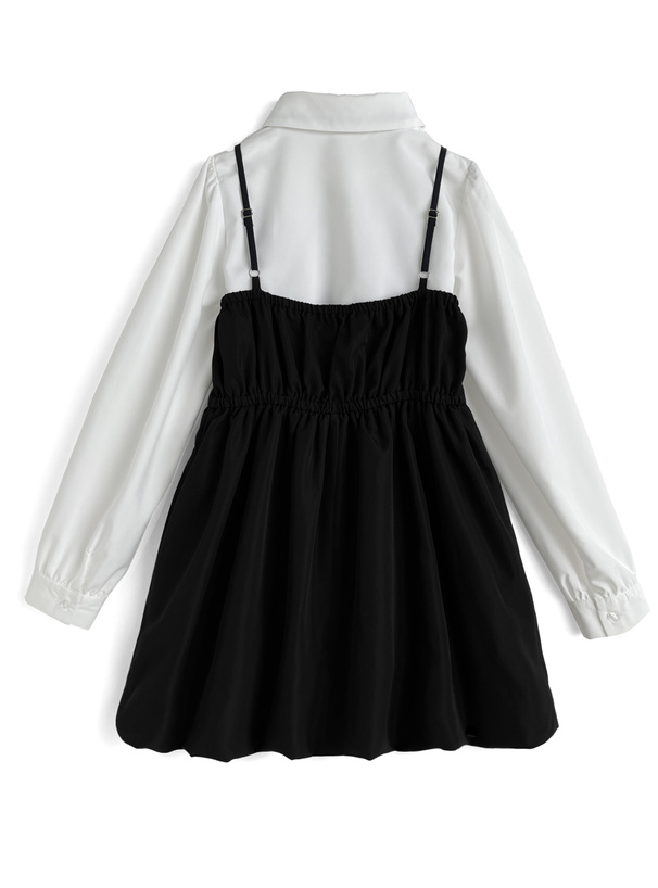 ダブルリボン付きバルーンキャミソール/ブラック×グレー/犬服/ハンドメイド ショルダーリボン バルーンペプラム キャミソール 体型カバー