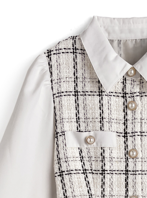 配色襟ツイードチェック柄ミニワンピース[tg905] | レディース