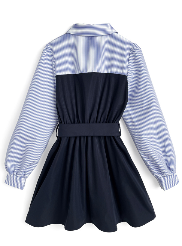 ベルト付きストライプ柄シャツドッキングワンピース