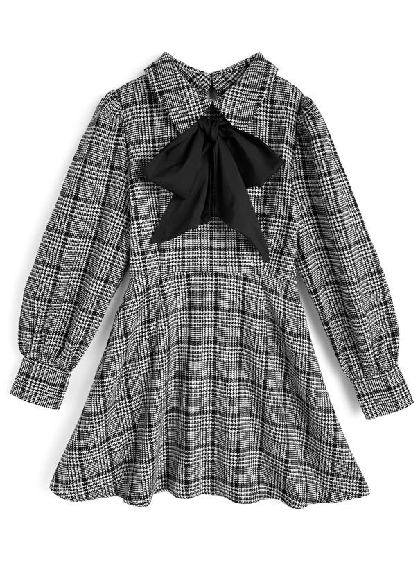 リボン付きチェック柄ミニワンピース[tg911] | レディースファッション