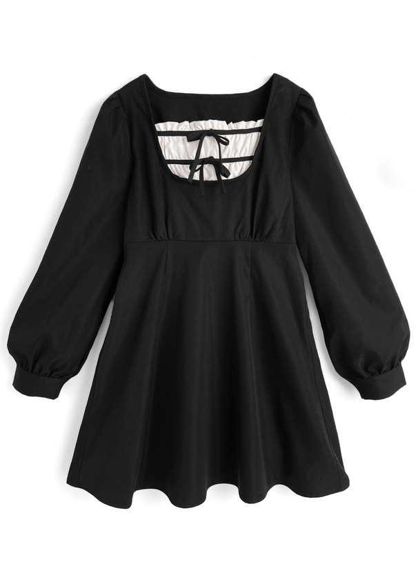 レイヤード風ダブルリボンミニワンピース