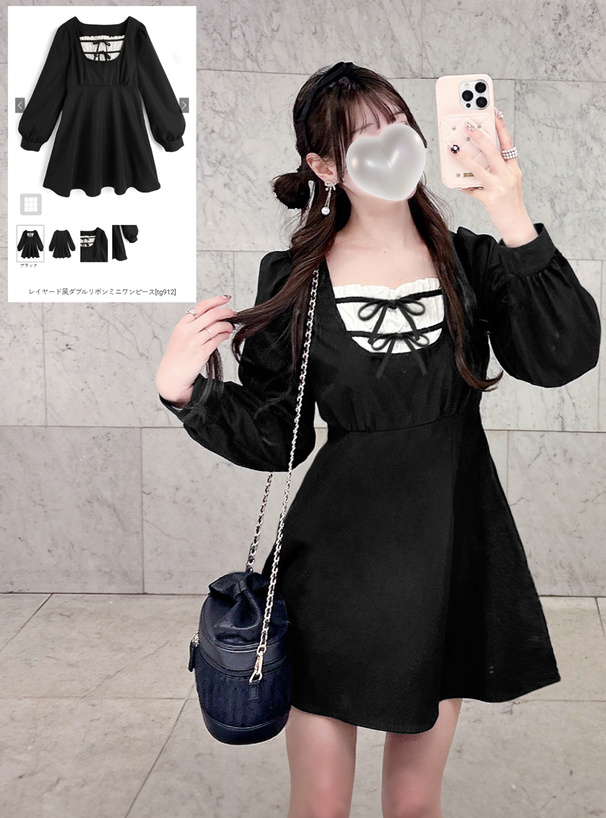 レイヤード風ダブルリボンミニワンピース