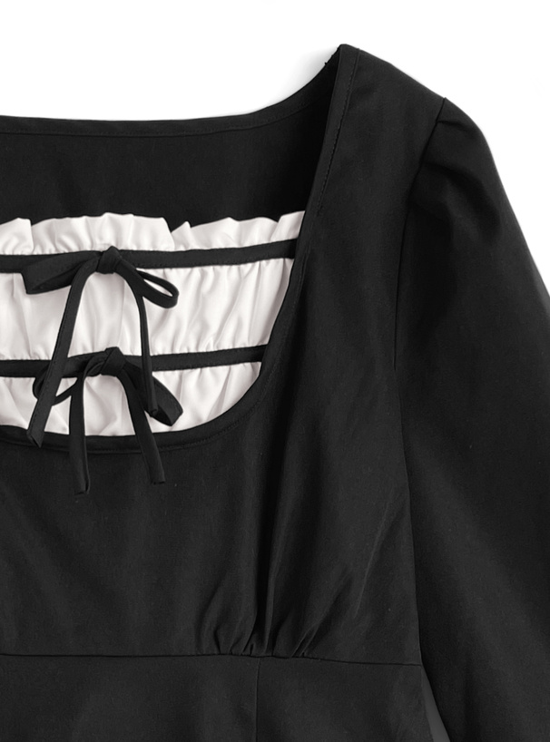 レイヤード風ダブルリボンミニワンピース