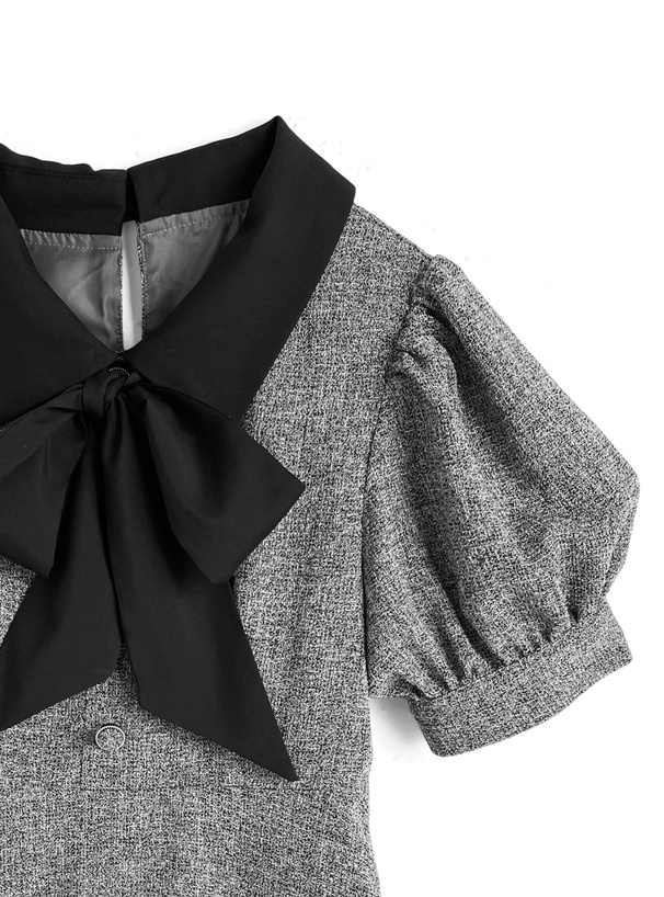 ボウタイ付きツイードミニワンピース