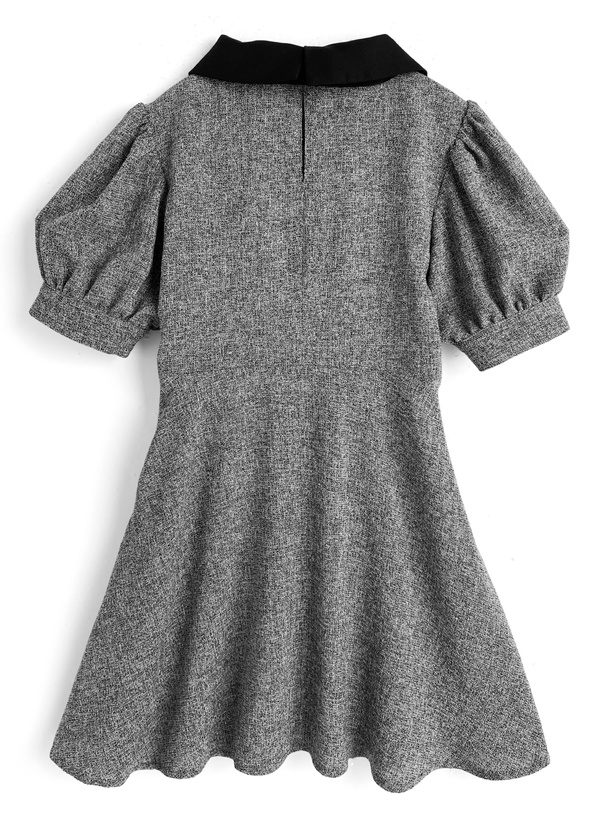 ボウタイ付きツイードミニワンピース