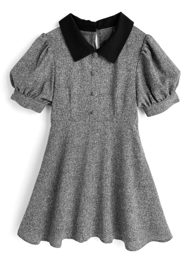 ボウタイ付きツイードミニワンピース