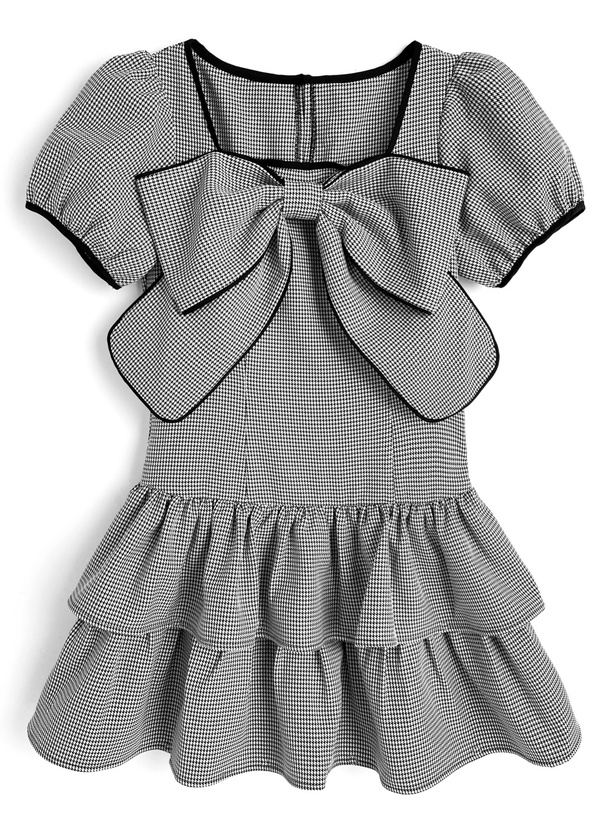 千鳥柄ビッグリボンティアードミニワンピース[tg917]