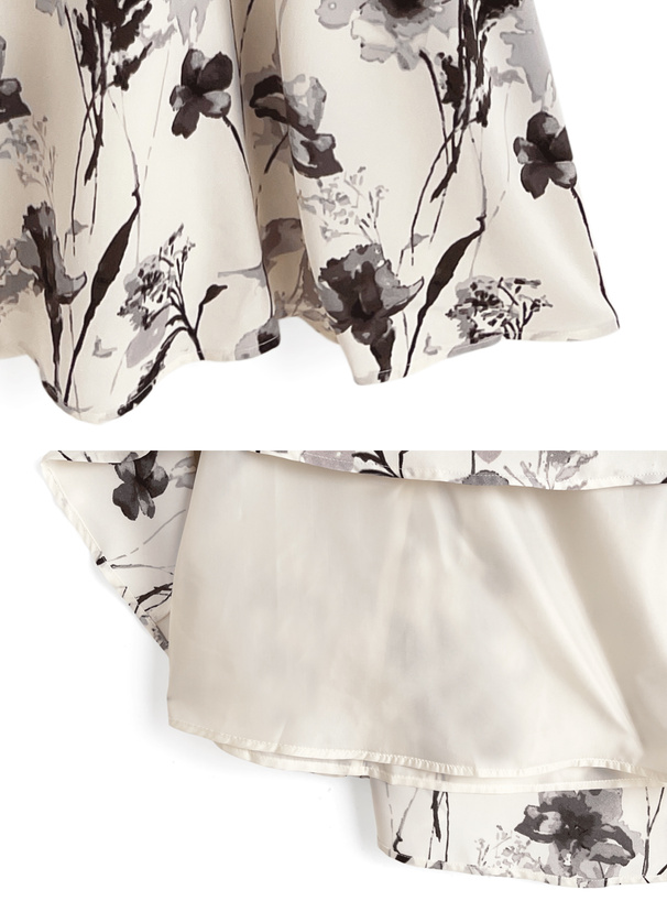 花柄パイピングバックレースアップワンピース