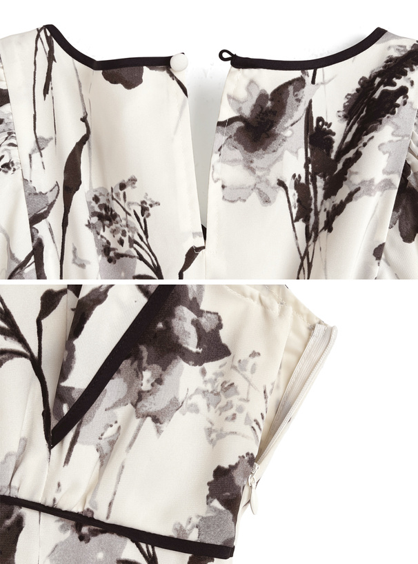 花柄パイピングバックレースアップワンピース