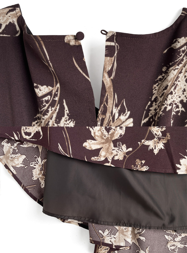 花柄バブルスリーブバックレースアップフレアワンピース