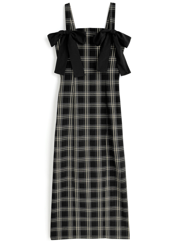 チェック柄ダブルリボンキャミソールワンピース