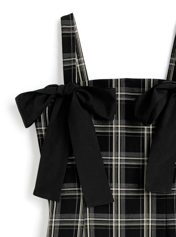 チェック柄ダブルリボンキャミソールワンピース
