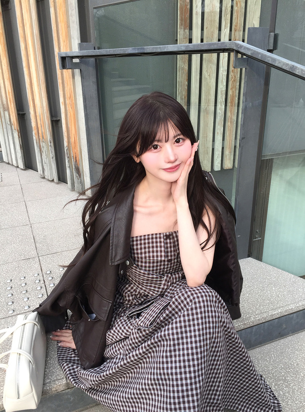 チェック柄シャツデザインキャミソールワンピース