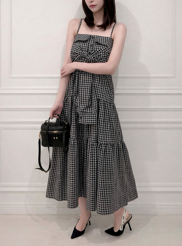 チェック柄シャツデザインキャミソールワンピース