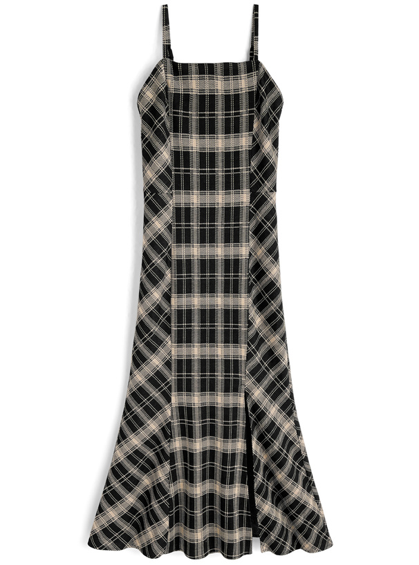 チェック柄マーメイドスリットキャミソールワンピース
