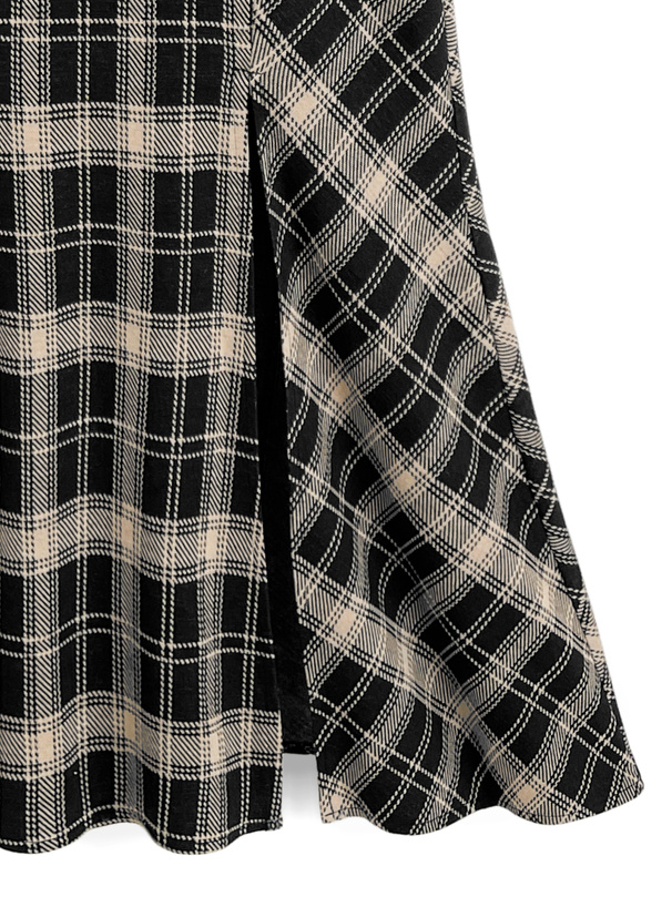 チェック柄マーメイドスリットキャミソールワンピース