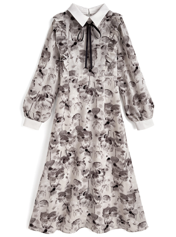 リボンタイ付き花柄フリルワンピース[tg933]