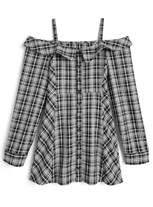 チェック柄オフショルダーミニワンピース[tg937] | レディース