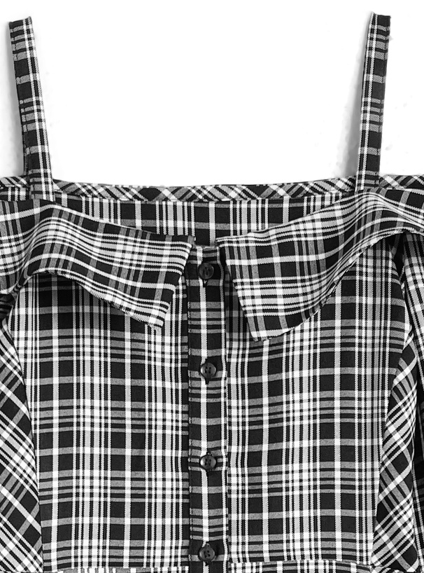 チェック柄オフショルダーミニワンピース