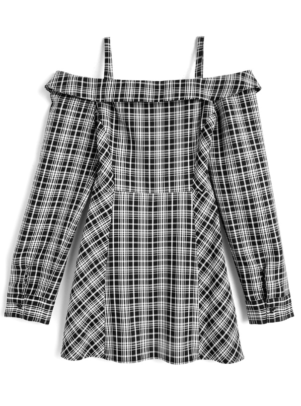 チェック柄オフショルダーミニワンピース