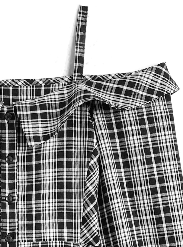 チェック柄オフショルダーミニワンピース