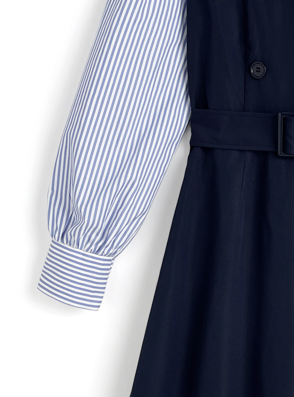 ベルト付きストライプ柄シャツドッキングワンピース