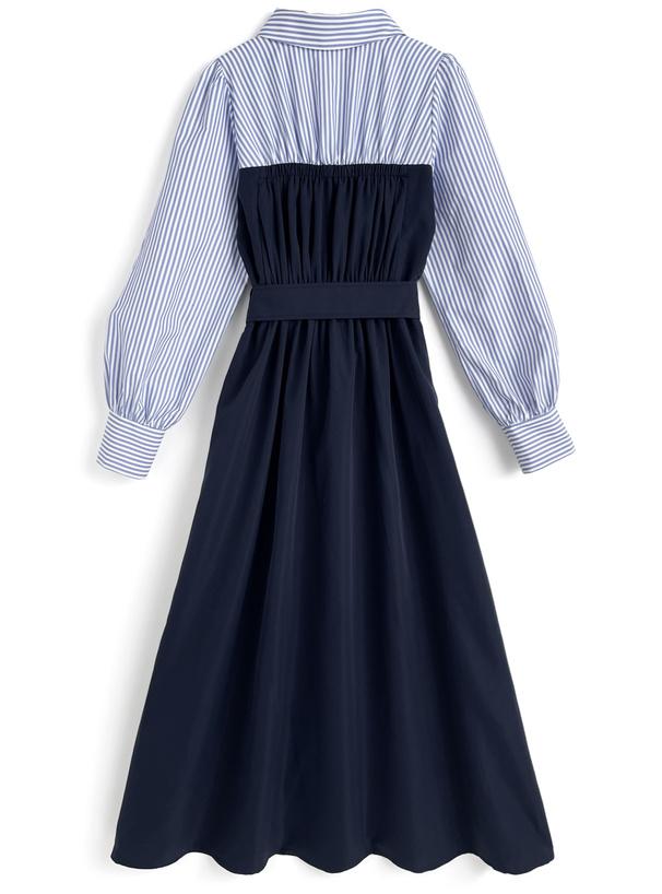 ベルト付きストライプ柄シャツドッキングワンピース