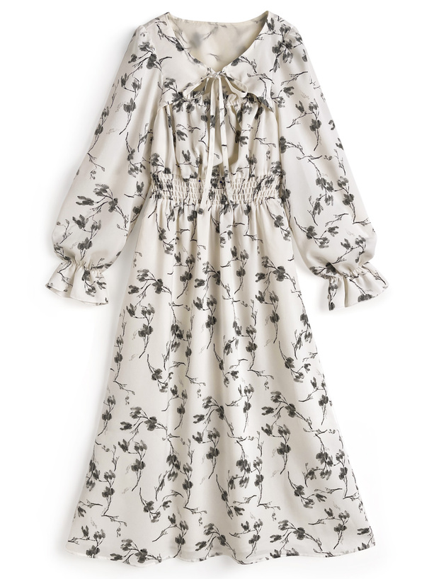 花柄フロントオープンフレアワンピース[tg939]