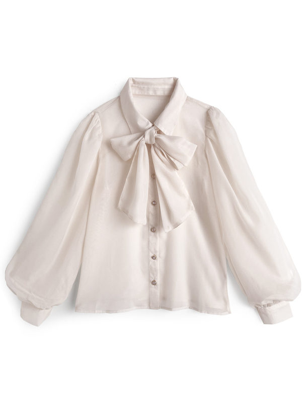 リボン付きシアーブラウス