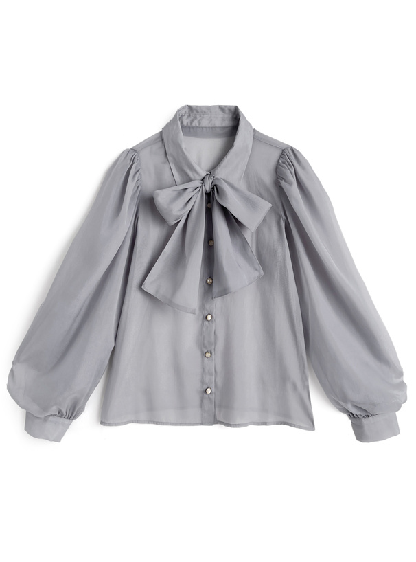 リボン付きシアーブラウス