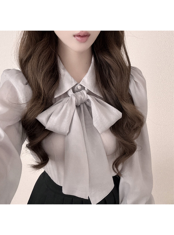 リボン付きシアーブラウス