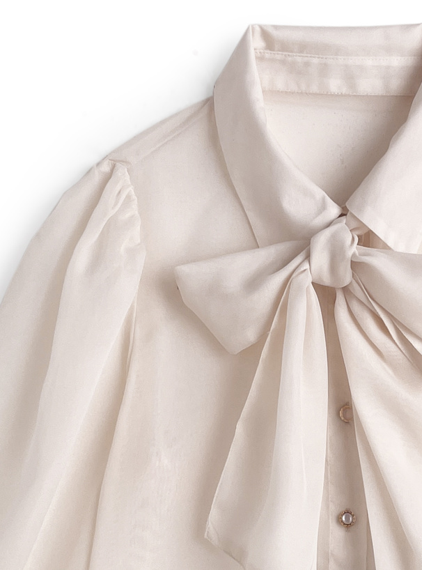 リボン付きシアーブラウス