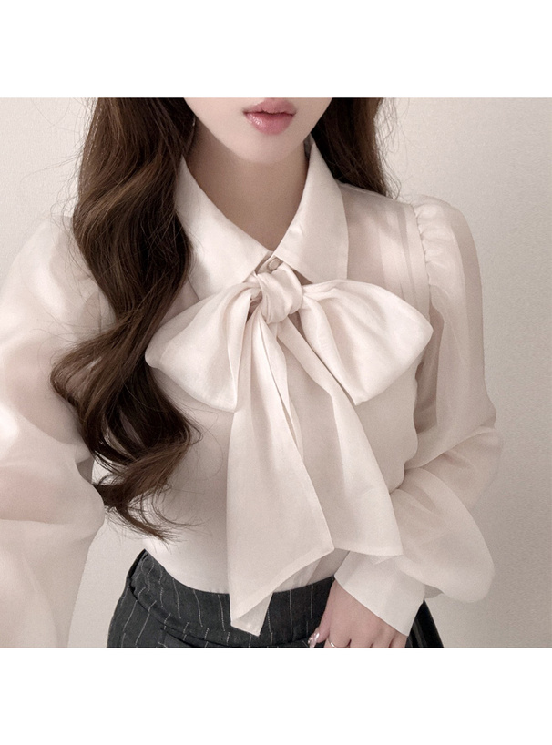 リボン付きシアーブラウス