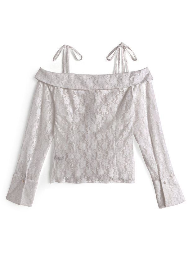 ショルダーリボンオフショルレーストップス