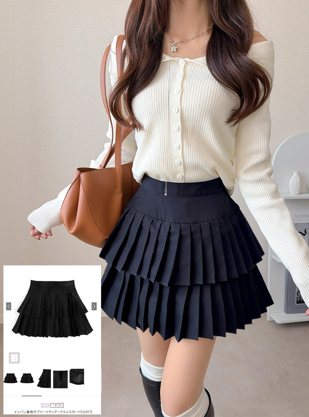 インパン裏地付プリーツティアードミニスカート