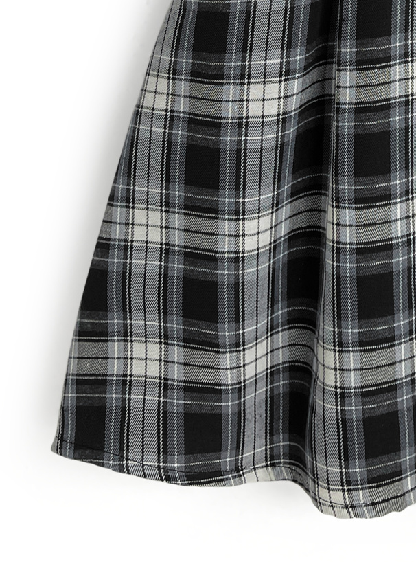 ボウタイ付きチェック柄ノースリーブミニワンピース