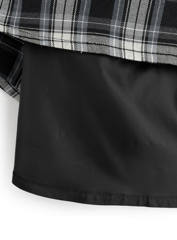 ボウタイ付きチェック柄ノースリーブミニワンピース