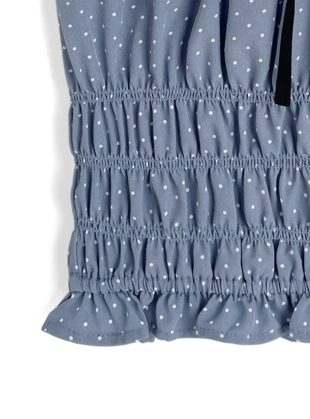 ドット柄ショルダーリボンシャーリングキャミソールトップス