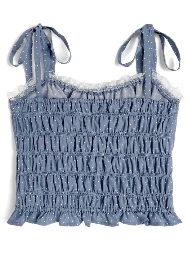 ドット柄ショルダーリボンシャーリングキャミソールトップス