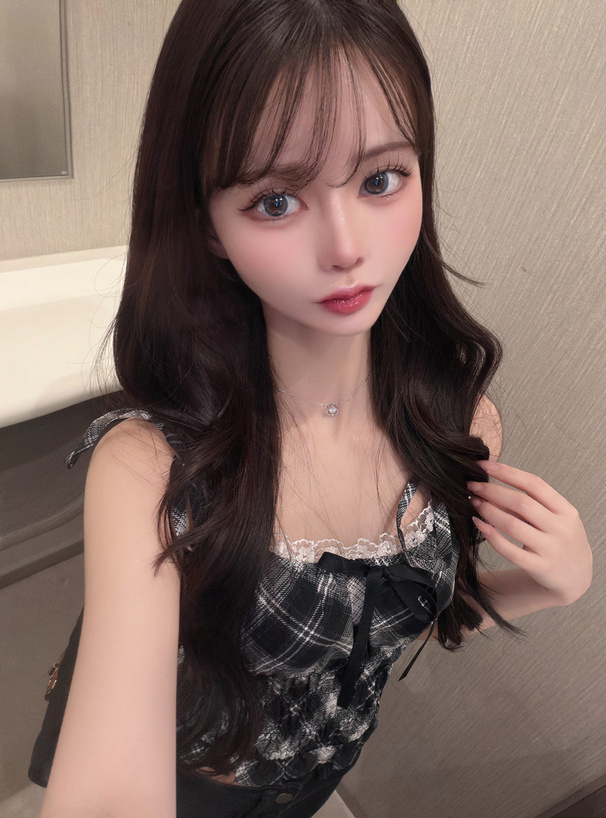 チェック柄ショルダーリボンシャーリングキャミソールトップス