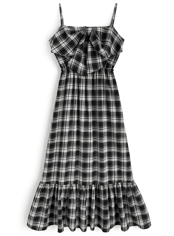 チェック柄ビッグリボンキャミソールワンピース