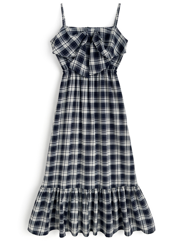チェック柄ビッグリボンキャミソールワンピース