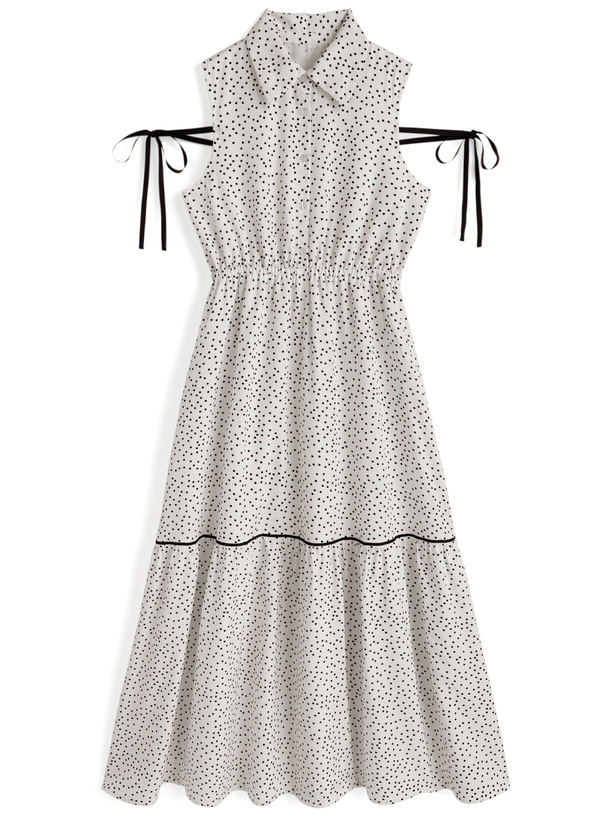 ドット柄リボンノースリーブシャツワンピース