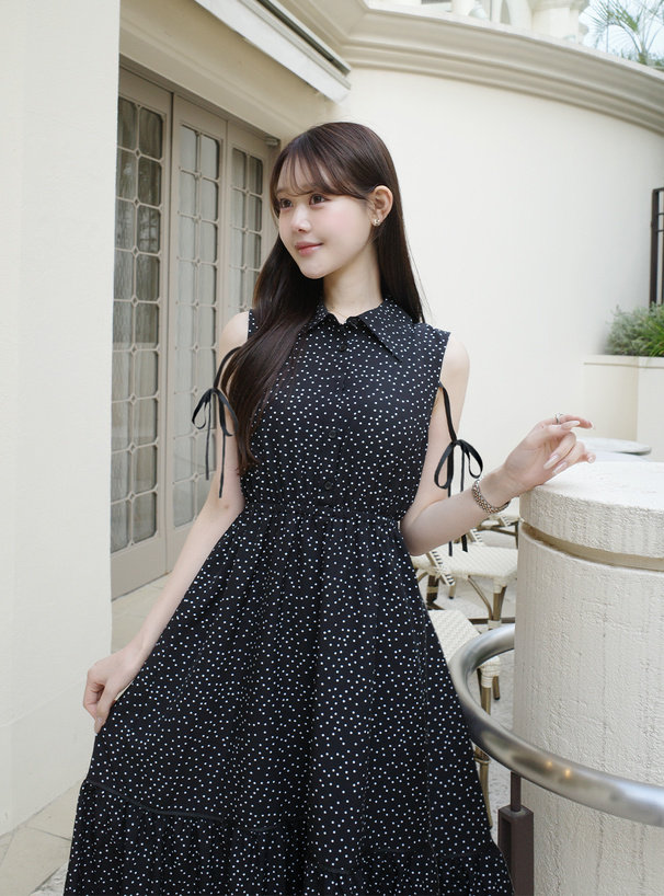 ドット柄リボンノースリーブシャツワンピース[tg962] | レディース