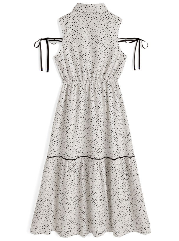 ドット柄リボンノースリーブシャツワンピース