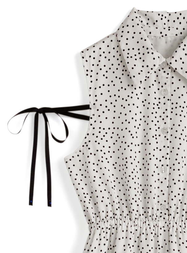 ドット柄リボンノースリーブシャツワンピース