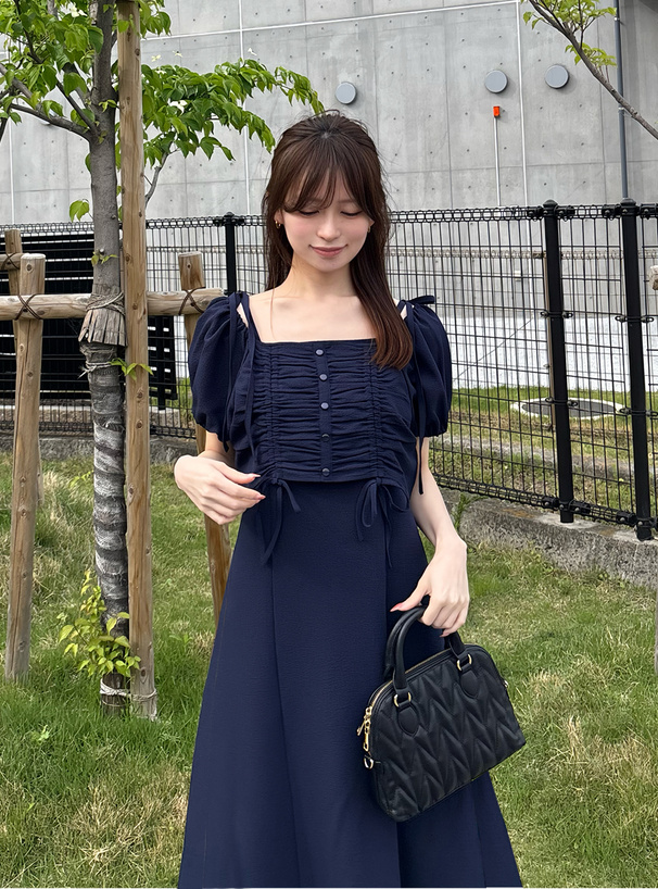 2Wayドロストブラウス×リボンショルダーワンピースセットアップ