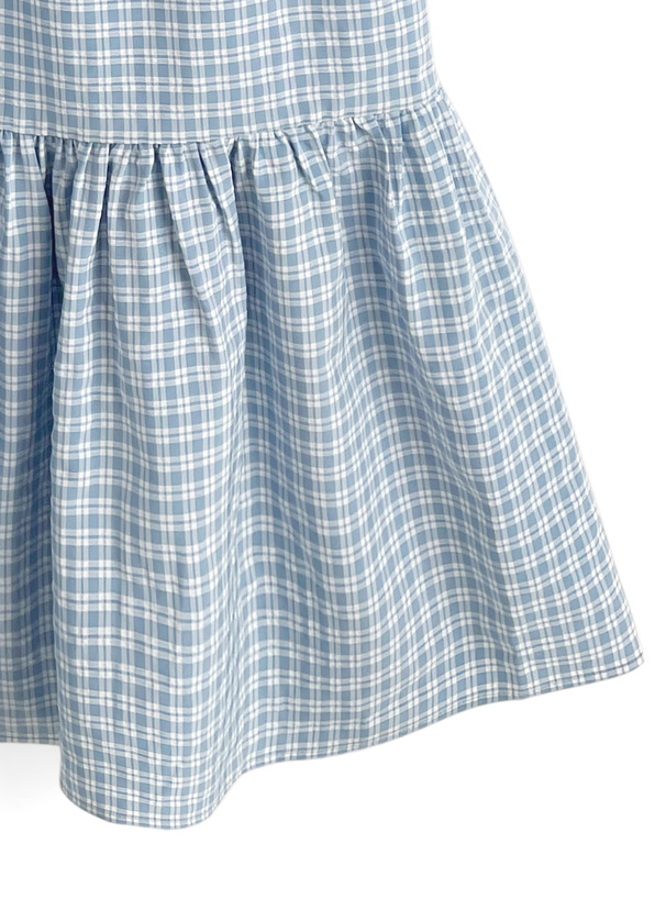 チェック柄ショルダーリボンシャーリングキャミソールワンピース