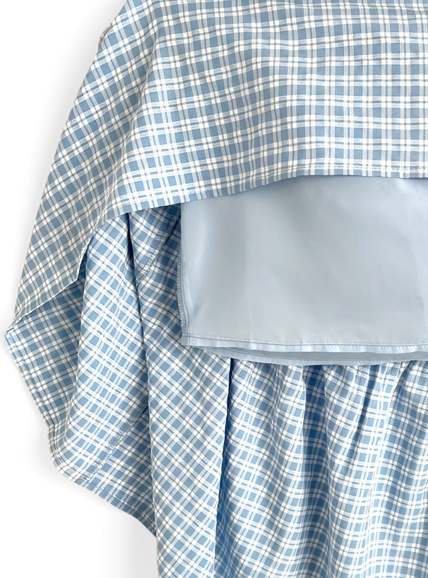 チェック柄ショルダーリボンシャーリングキャミソールワンピース